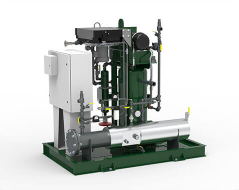 Vapor Recovery Systems Compact green and silver vapor recovery system with precision components, valves, and a control unit, designed for industrial emissions control and gas recovery.